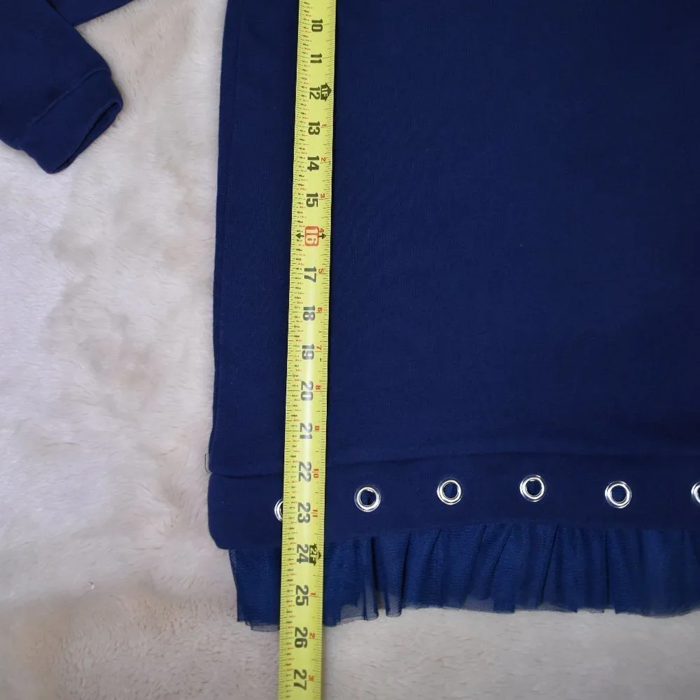 Girls Hooded Sweatshirt Dress Size Small 7/8 Navy Blue Long Sleeve